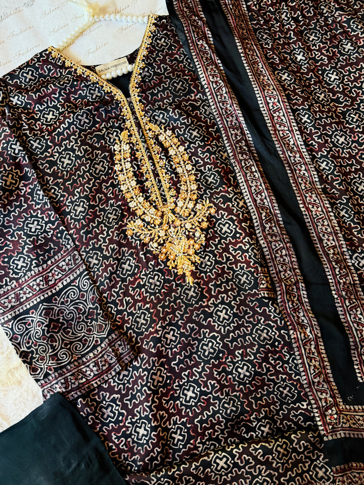PURE SILK AJRAK SUIT AJSF01