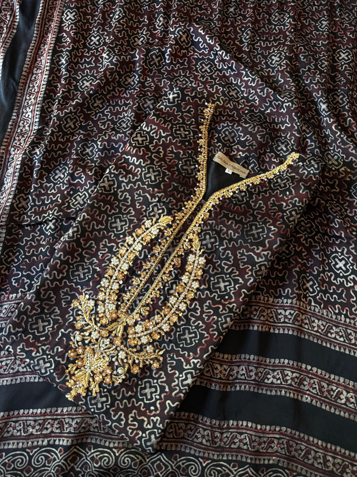 PURE SILK AJRAK SUIT AJSF01