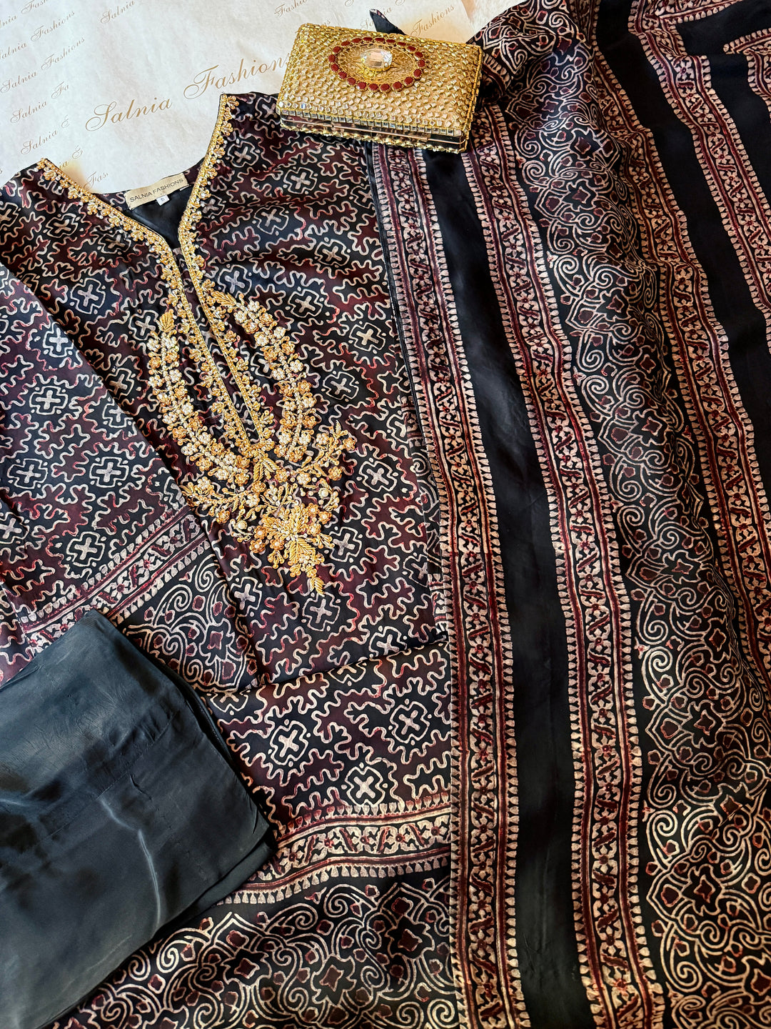 PURE SILK AJRAK SUIT AJSF01