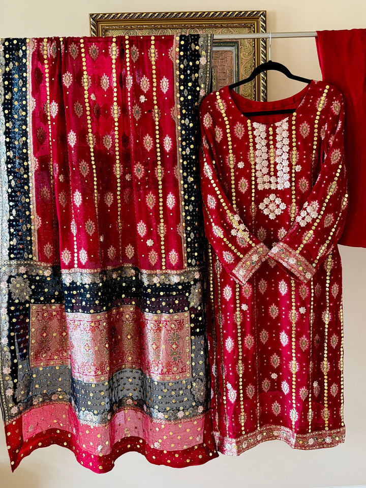 HEAVY KAAMDANI SUIT WITH WOVEN ATLAS DUPATTA KMSF05