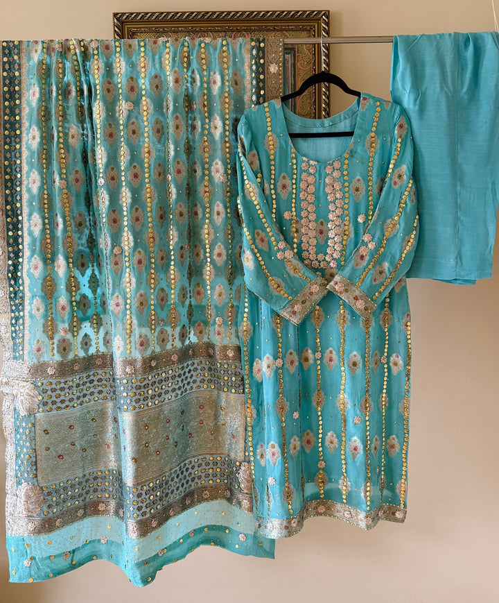 HEAVY KAAMDANI SUIT WITH WOVEN ATLAS DUPATTA KMSF05