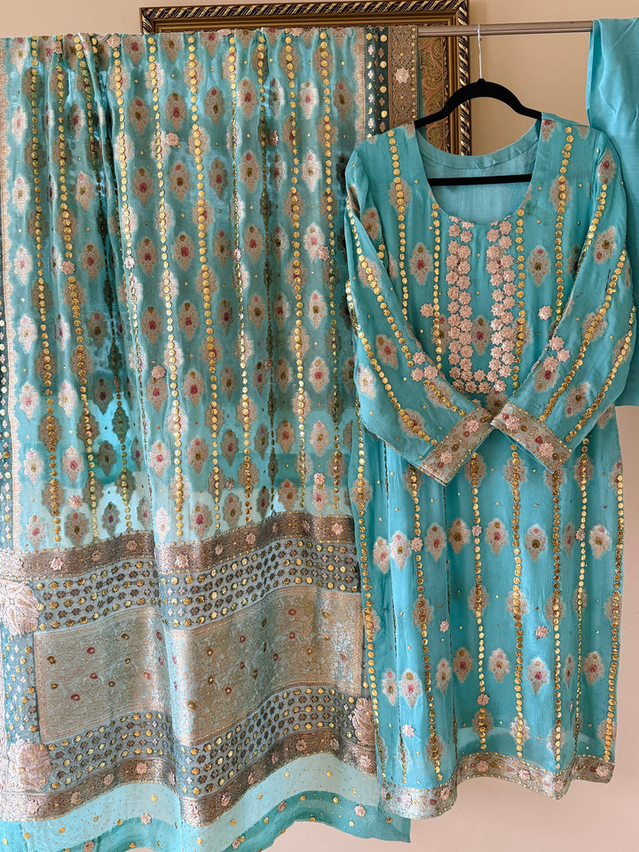 HEAVY KAAMDANI SUIT WITH WOVEN ATLAS DUPATTA KMSF05