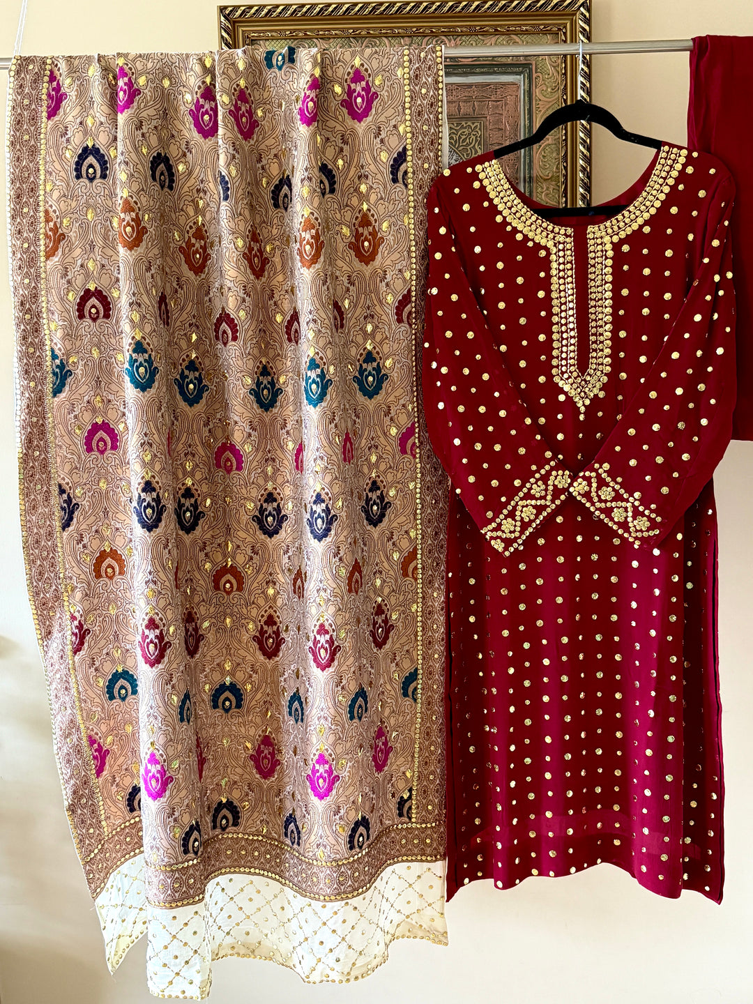 HEAVY KAAMDANI SUIT WITH WOVEN ATLAS DUPATTA KMSF04