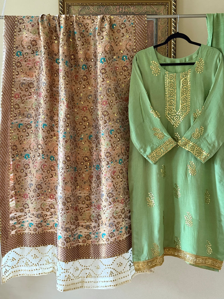 HEAVY KAAMDANI SUIT WITH WOVEN ATLAS DUPATTA KMSF03