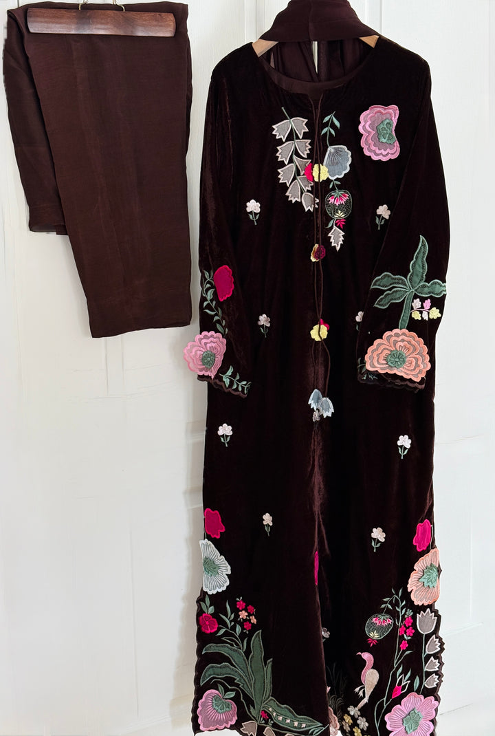 APPLIQUE EMBROIDERED VELVET KAFTAN SFKF01
