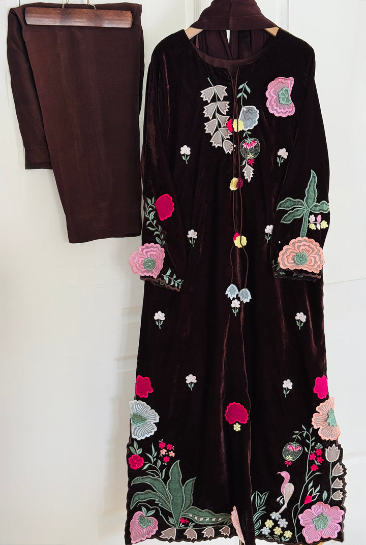 APPLIQUE EMBROIDERED VELVET KAFTAN SFKF01