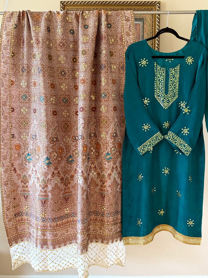 HEAVY KAAMDANI SUIT WITH WOVEN ATLAS DUPATTA KMSF01