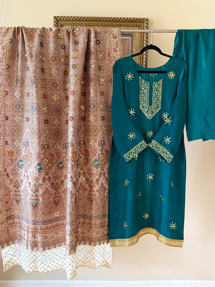 HEAVY KAAMDANI SUIT WITH WOVEN ATLAS DUPATTA KMSF01