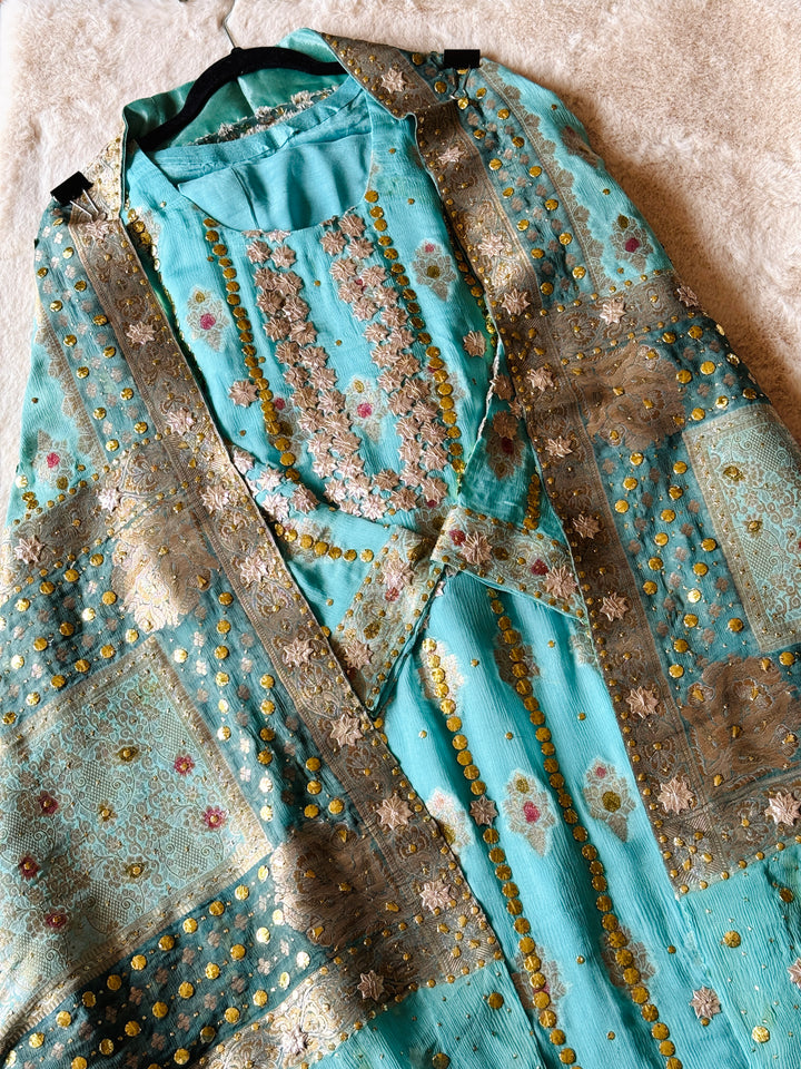 HEAVY KAAMDANI SUIT WITH WOVEN ATLAS DUPATTA KMSF05
