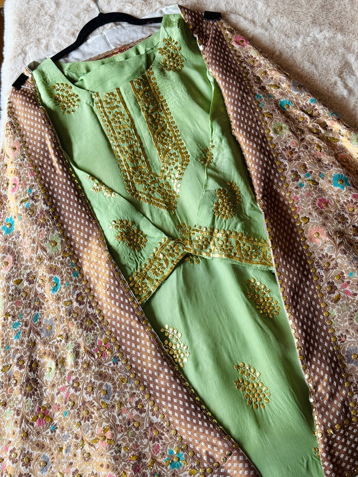 HEAVY KAAMDANI SUIT WITH WOVEN ATLAS DUPATTA KMSF03
