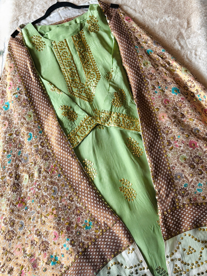 HEAVY KAAMDANI SUIT WITH WOVEN ATLAS DUPATTA KMSF03