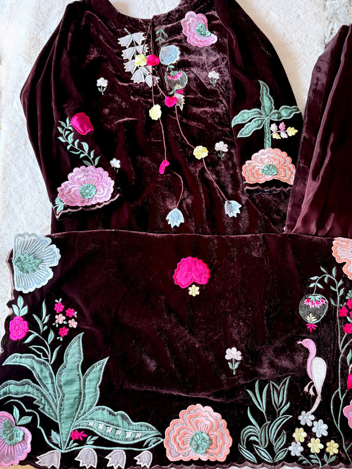 APPLIQUE EMBROIDERED VELVET KAFTAN SFKF01