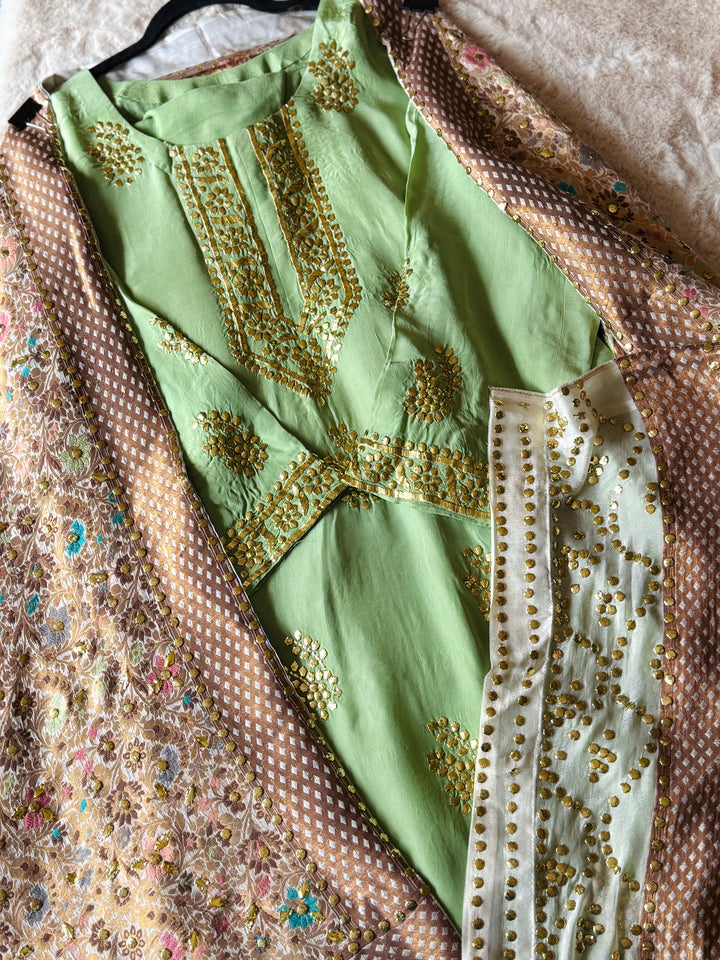HEAVY KAAMDANI SUIT WITH WOVEN ATLAS DUPATTA KMSF03