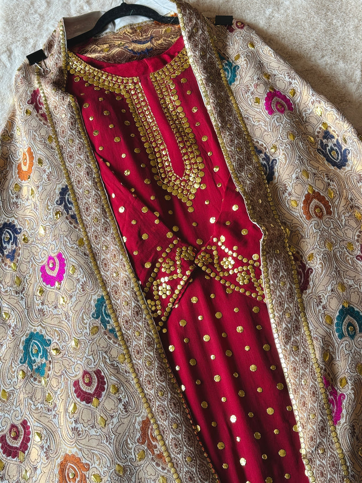 HEAVY KAAMDANI SUIT WITH WOVEN ATLAS DUPATTA KMSF04