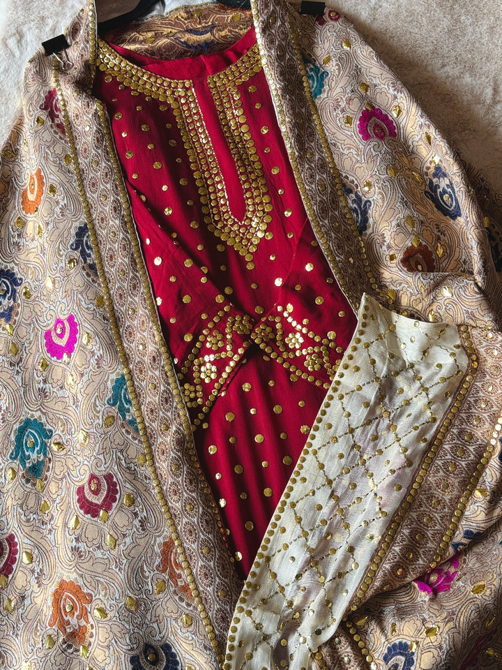 HEAVY KAAMDANI SUIT WITH WOVEN ATLAS DUPATTA KMSF04