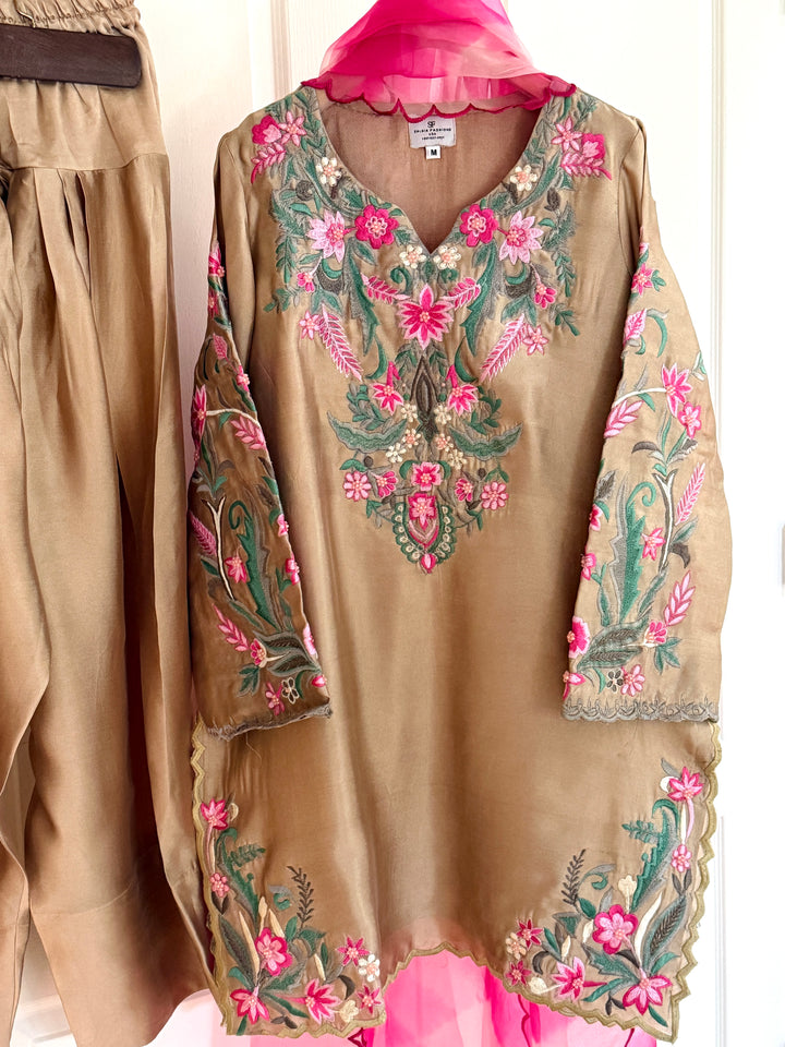 MULTI EMBROIDERED CUTWORK SHEESHA SILK FARSHI SHALWAR FRSH91