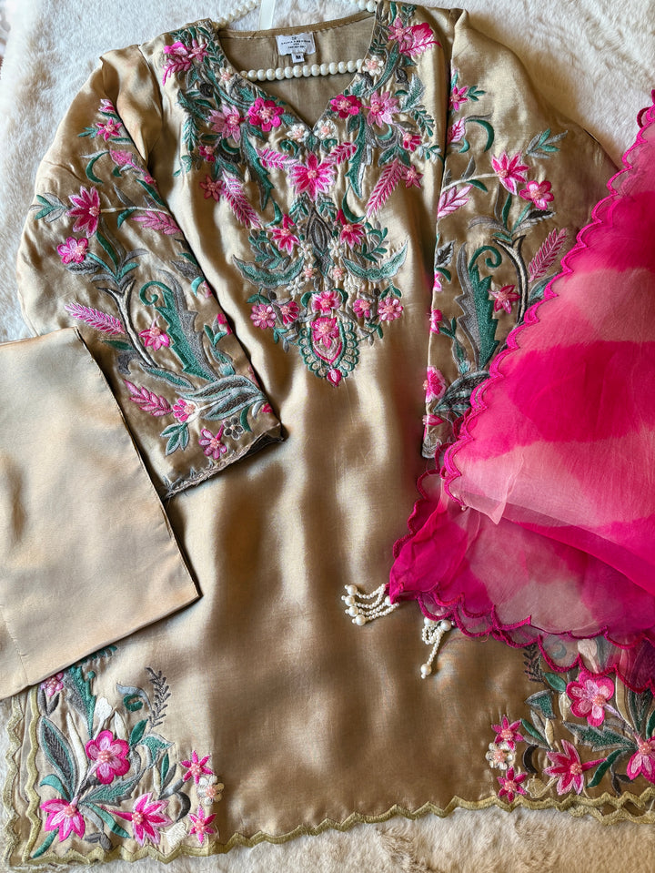 MULTI EMBROIDERED CUTWORK SHEESHA SILK FARSHI SHALWAR FRSH91