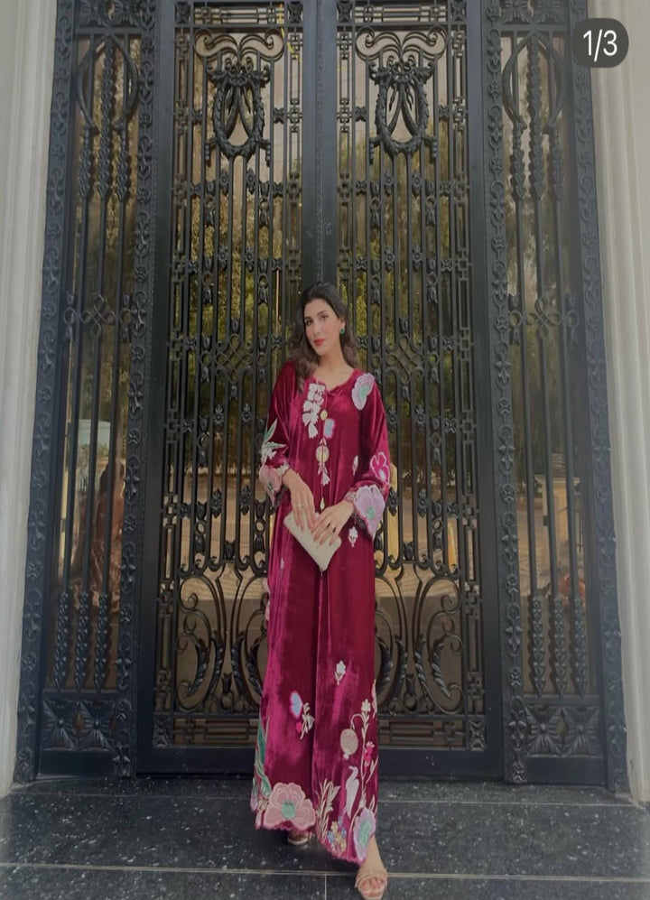 APPLIQUE EMBROIDERED VELVET KAFTAN SFKF02