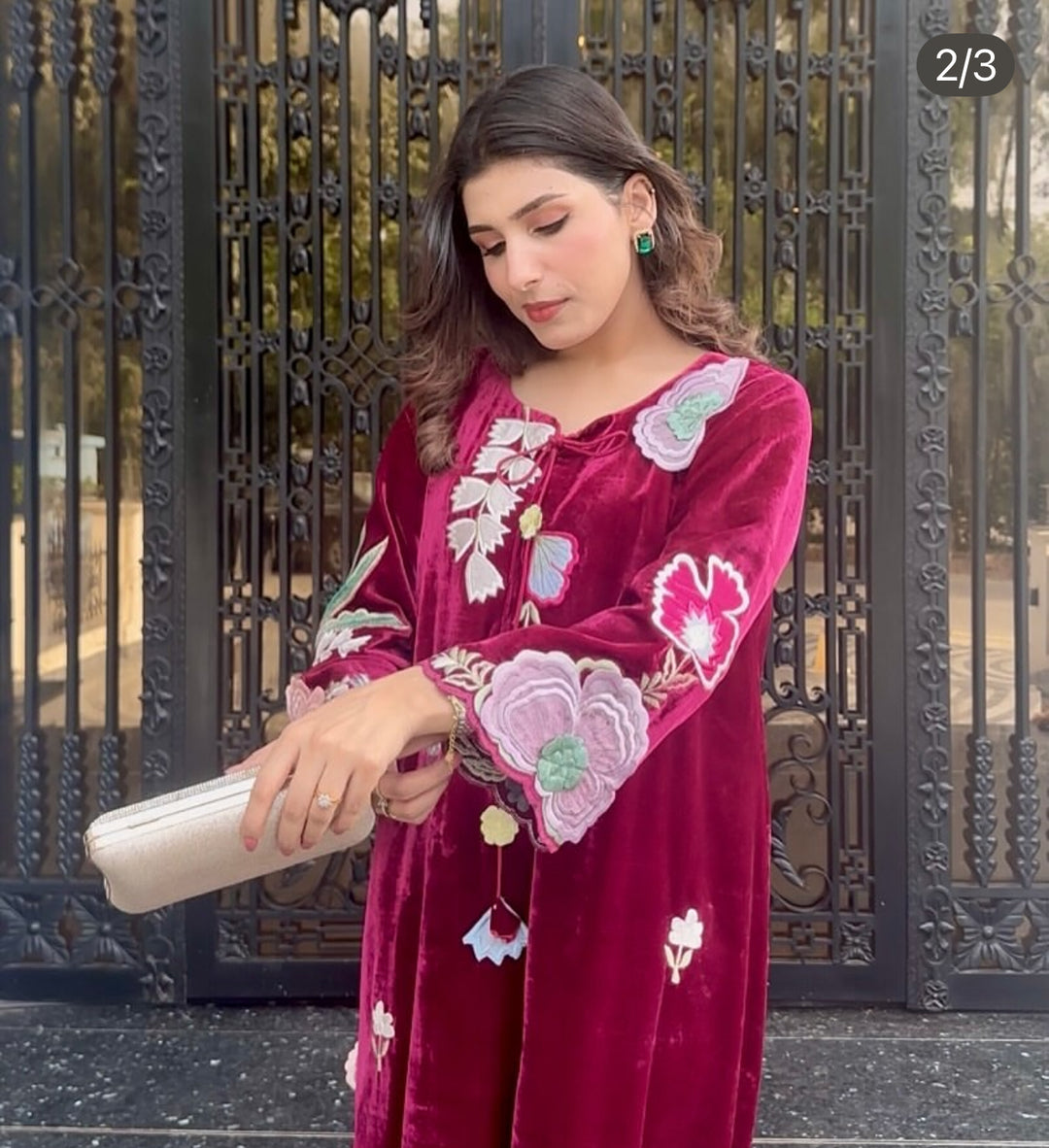 APPLIQUE EMBROIDERED VELVET KAFTAN SFKF02