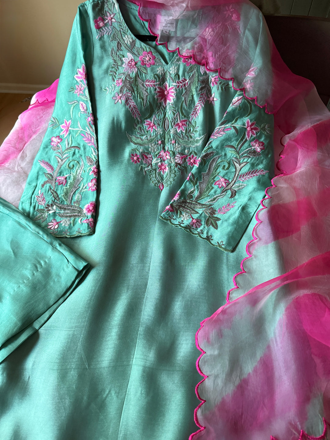 MULTI COLOR EMBROIDERED CUTWORK SHEESHA SILK SUIT ARSF10