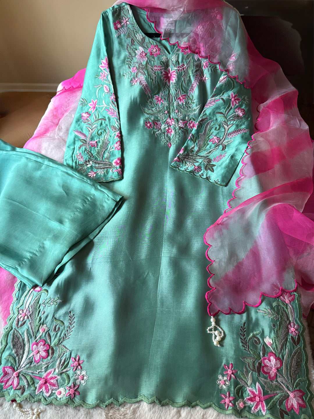 MULTI COLOR EMBROIDERED CUTWORK SHEESHA SILK SUIT ARSF10