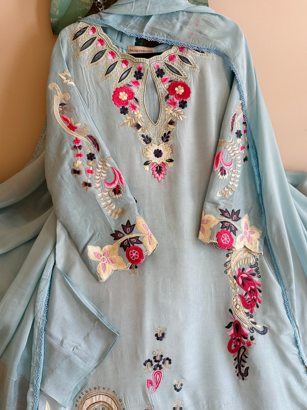 APPLIQUE EMBROIDERED SILK KAFTAN SFKF43
