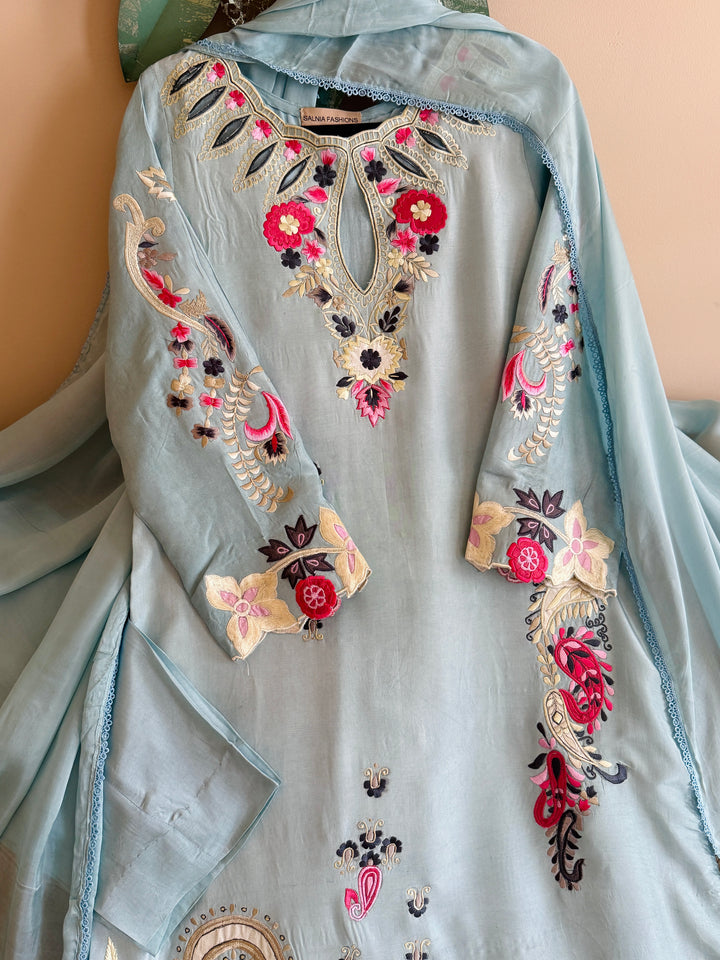 APPLIQUE EMBROIDERED SILK KAFTAN SFKF43