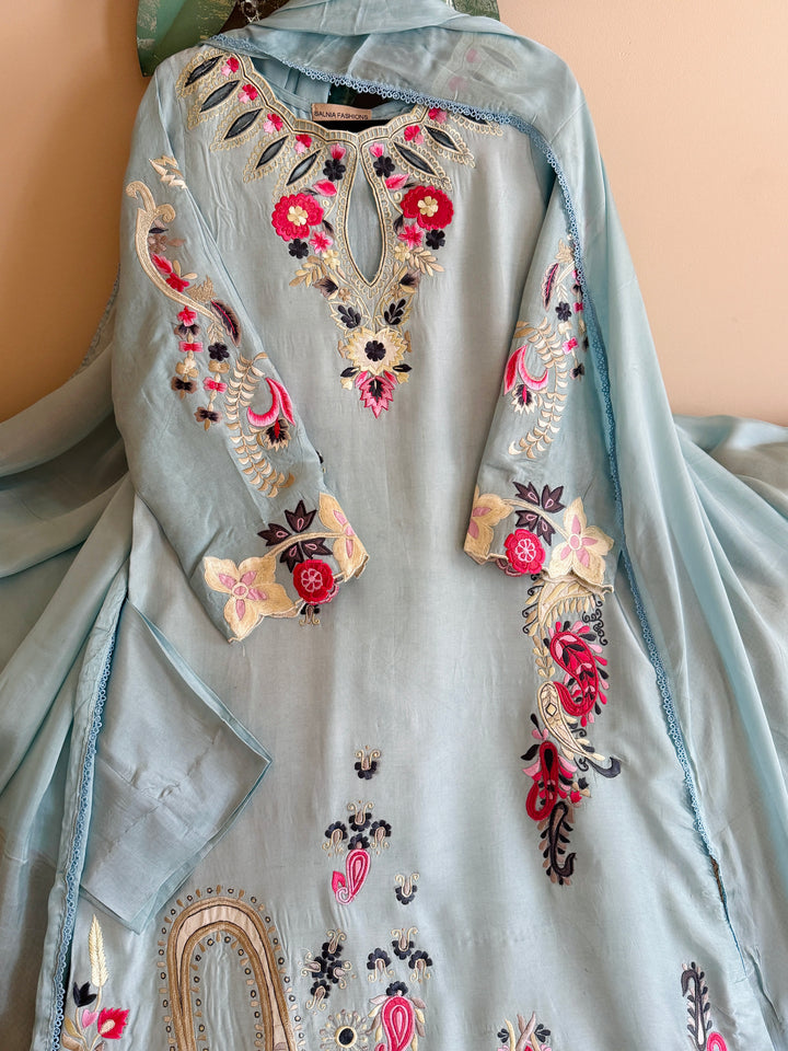 APPLIQUE EMBROIDERED SILK KAFTAN SFKF43