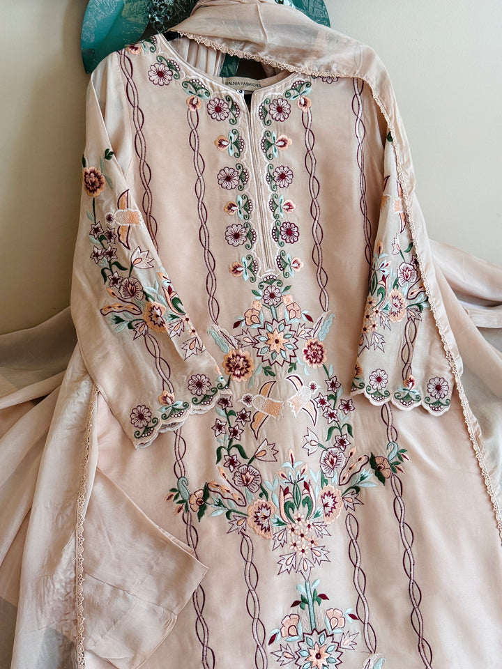 APPLIQUE EMBROIDERED SILK KAFTAN SFKF46