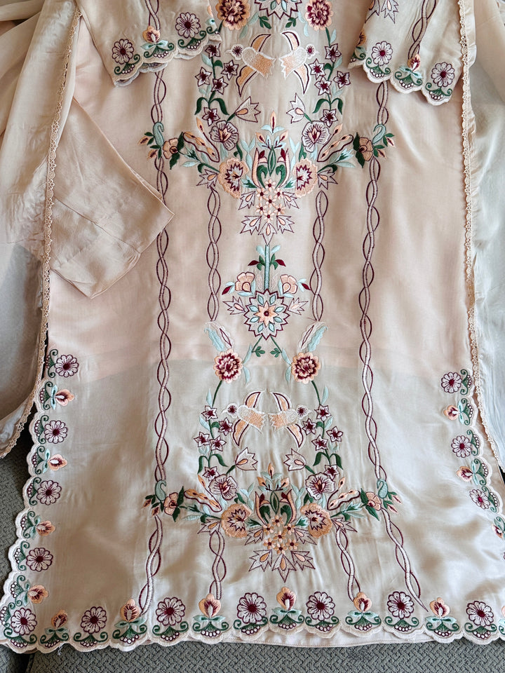 APPLIQUE EMBROIDERED SILK KAFTAN SFKF46