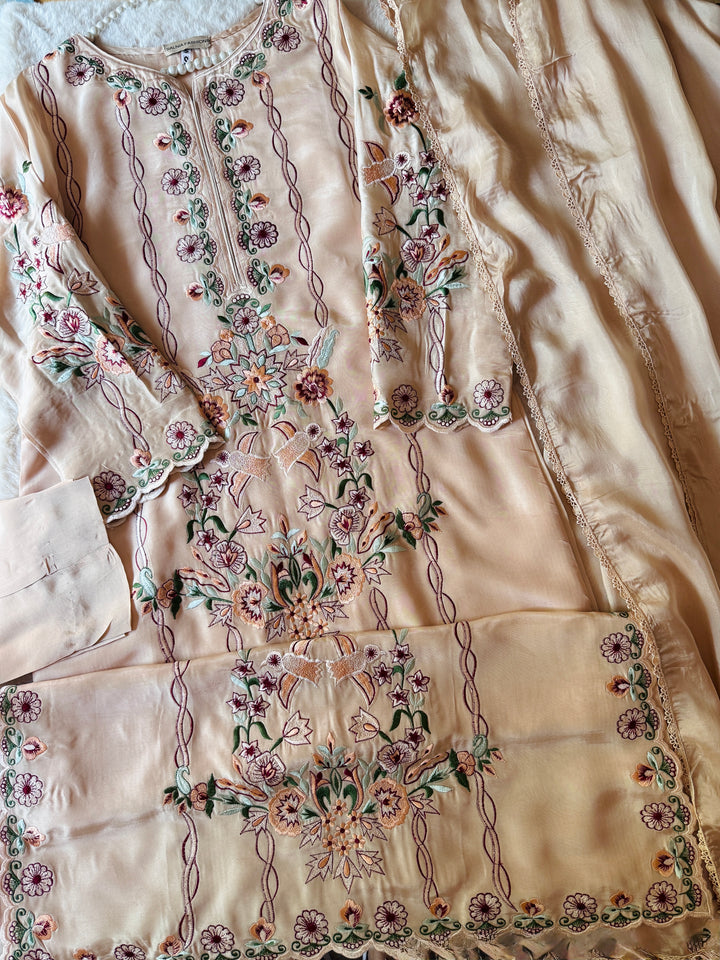 APPLIQUE EMBROIDERED SILK KAFTAN SFKF46