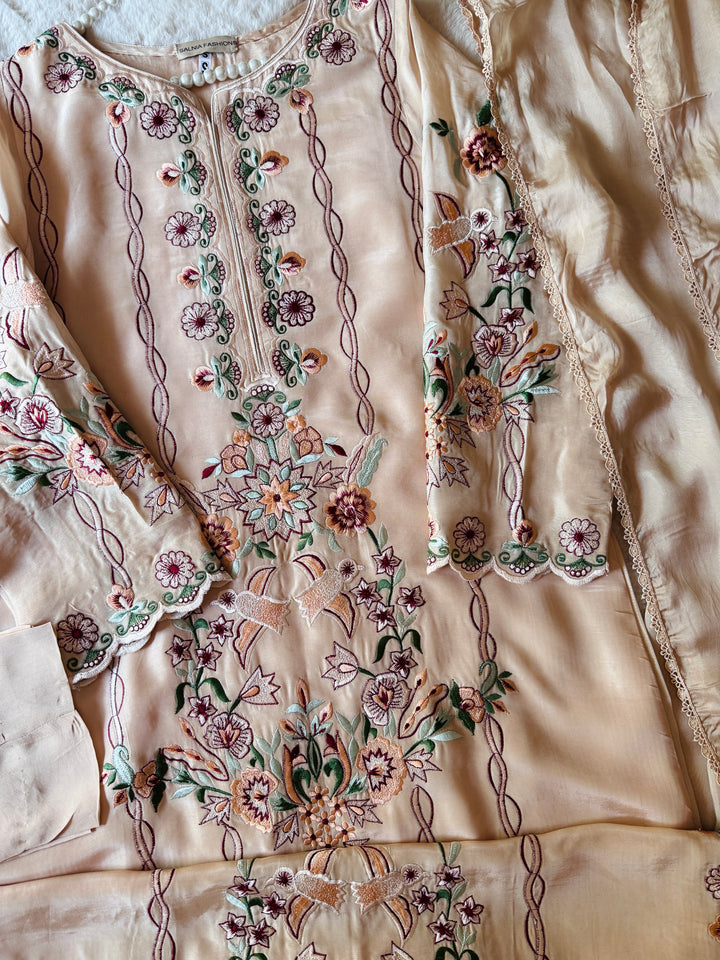 APPLIQUE EMBROIDERED SILK KAFTAN SFKF46