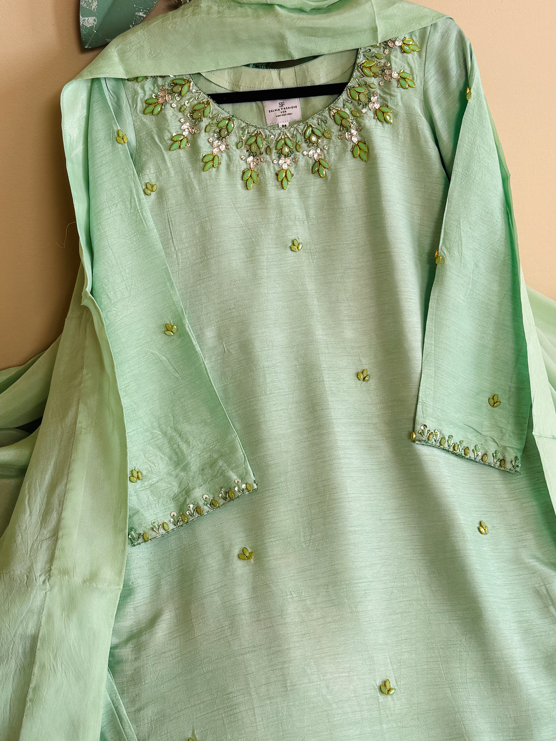 JEWEL EMBELLISHED RAW SILK SUIT FRSH22