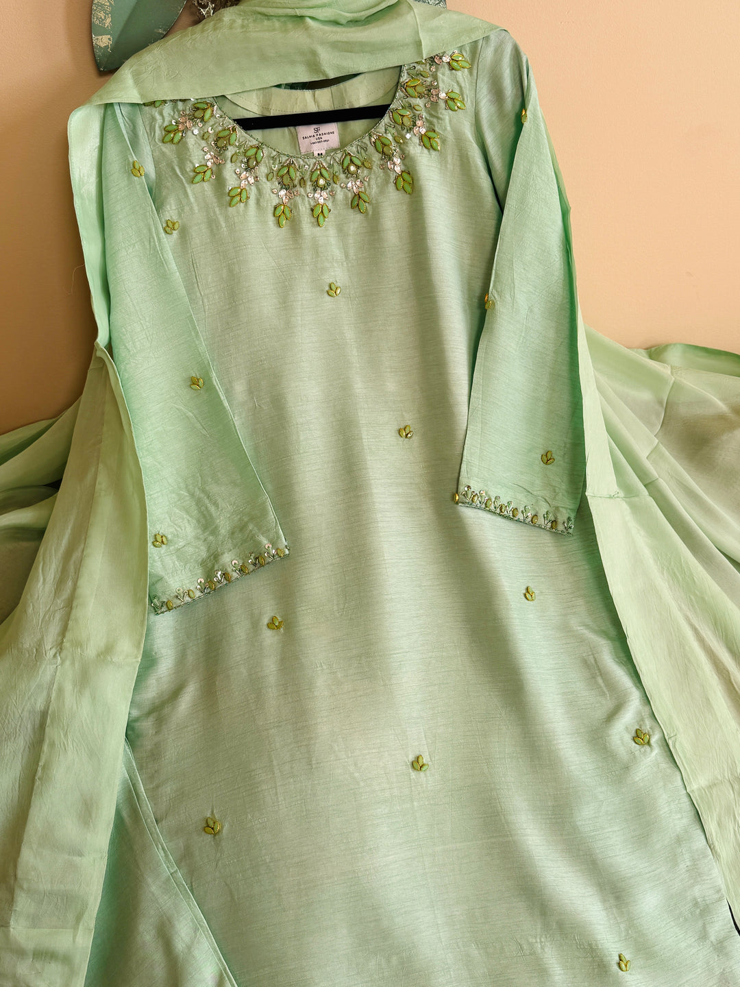 JEWEL EMBELLISHED RAW SILK SUIT FRSH22