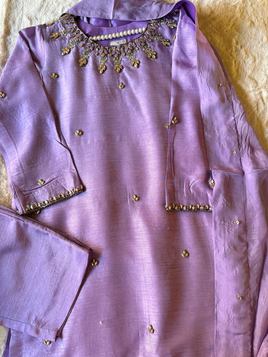 JEWEL EMBELLISHED RAW SILK SUIT FRSH21