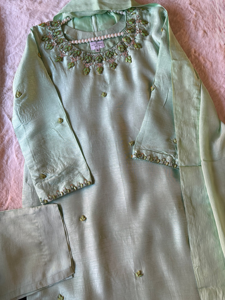 JEWEL EMBELLISHED RAW SILK SUIT FRSH22