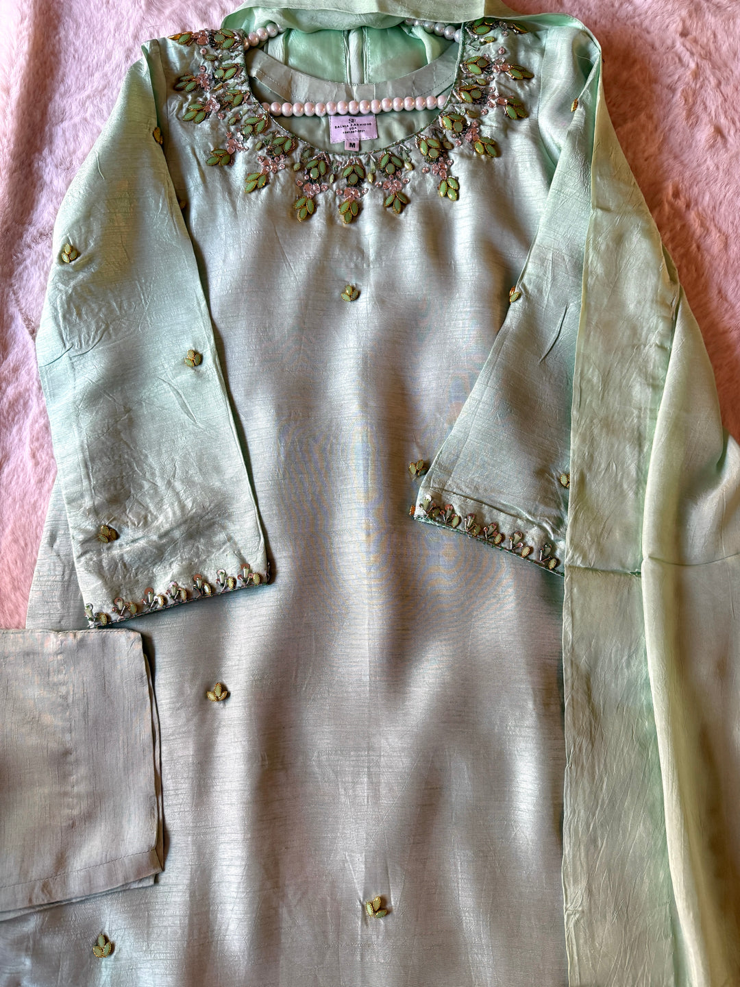 JEWEL EMBELLISHED RAW SILK SUIT FRSH22