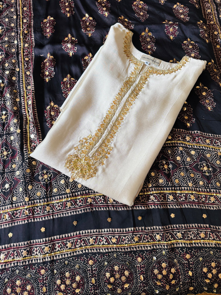 PURE SILK AJRAK SUIT AJSF02