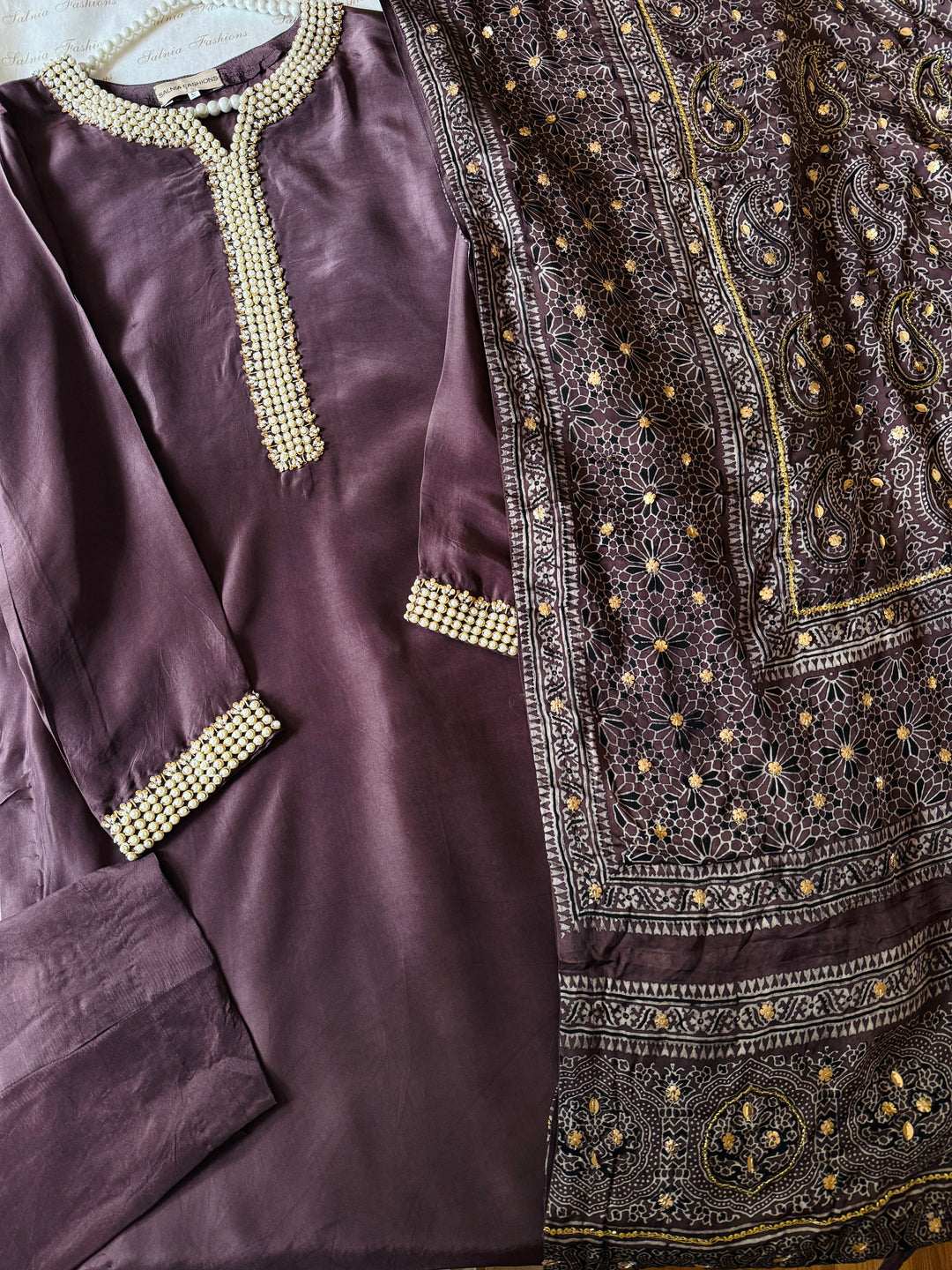 PURE SILK AJRAK SUIT AJSF04