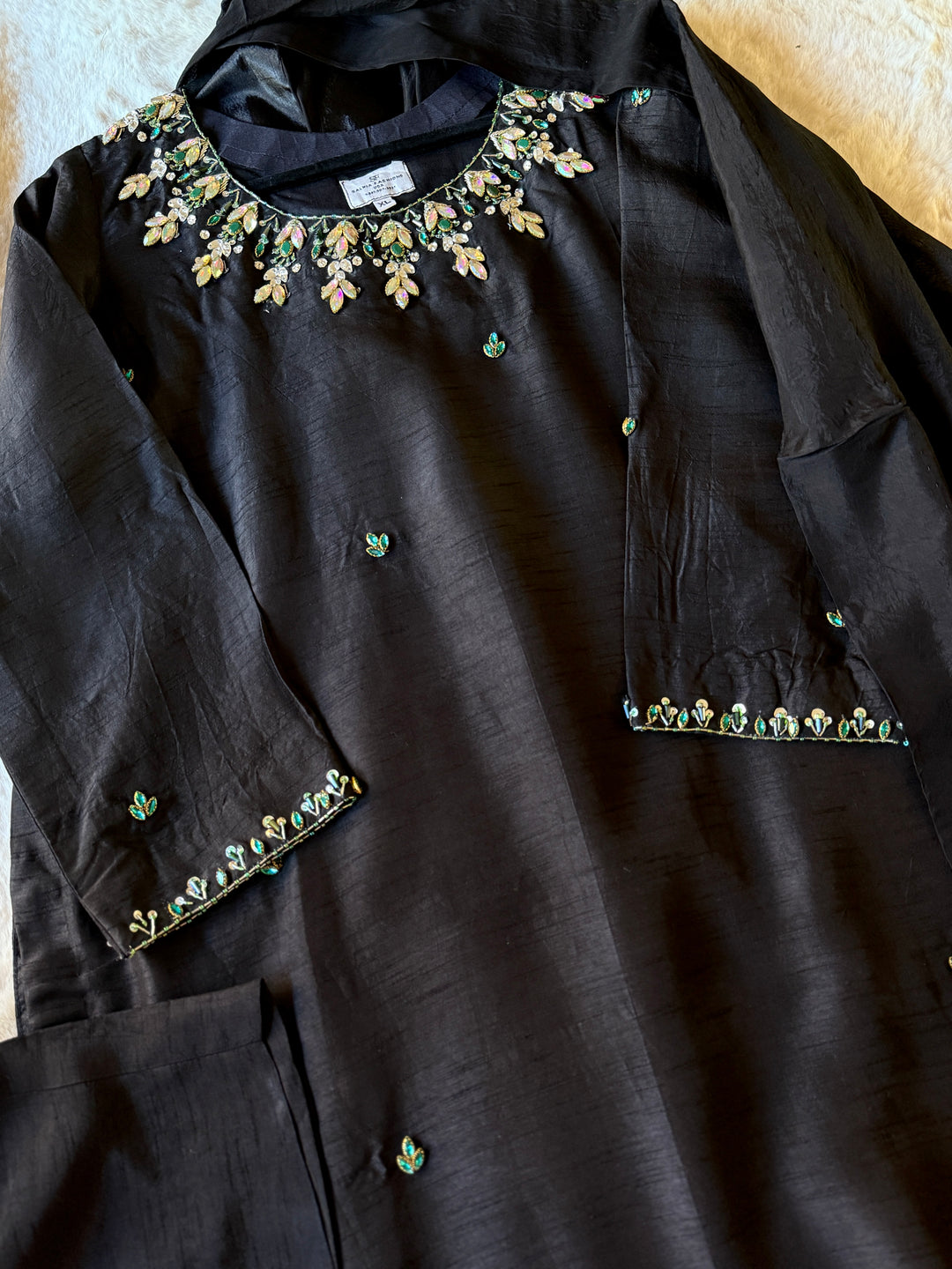 JEWEL EMBELLISHED RAW SILK SUIT FRSH20