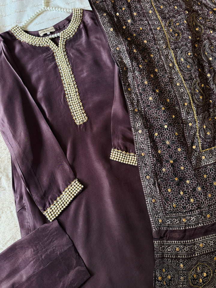 PURE SILK AJRAK SUIT AJSF04