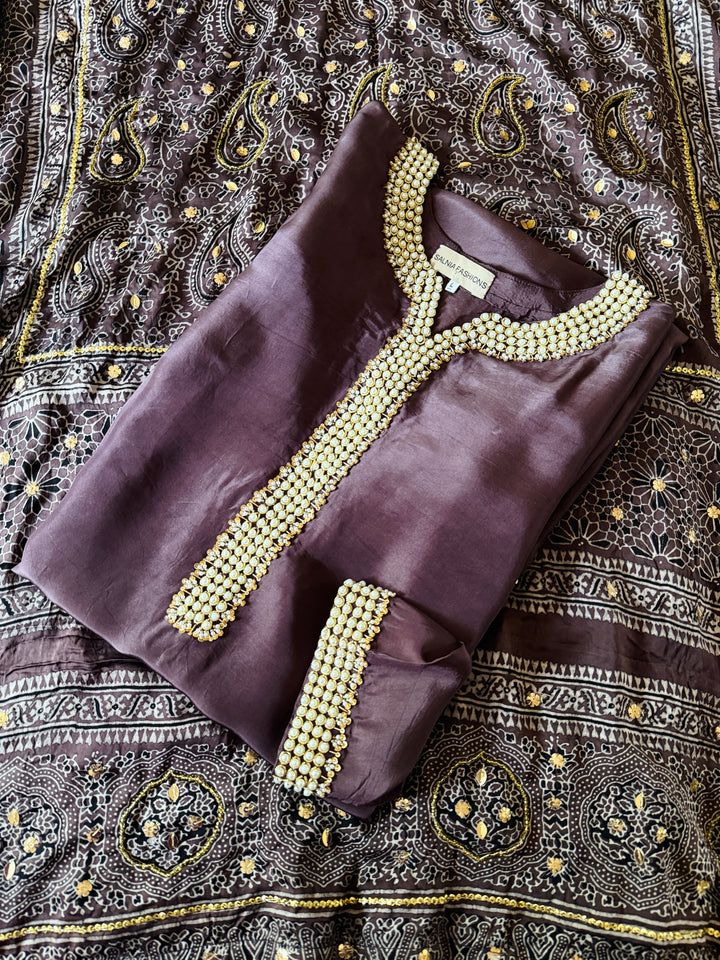 PURE SILK AJRAK SUIT AJSF04