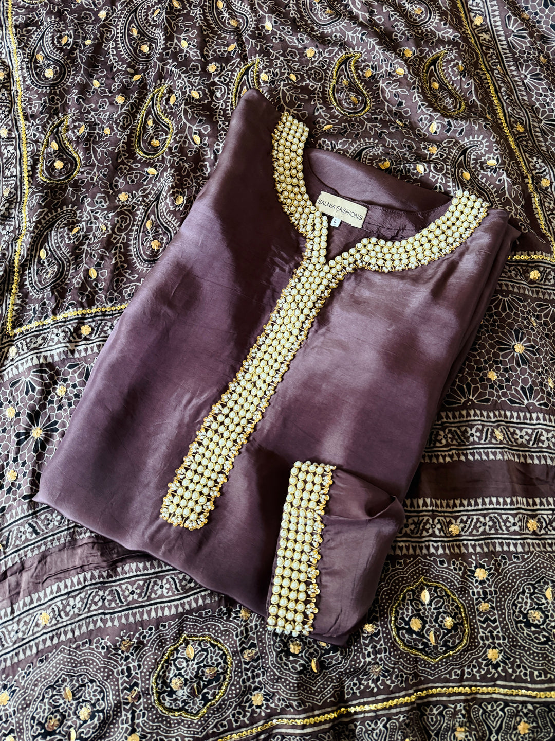 PURE SILK AJRAK SUIT AJSF04