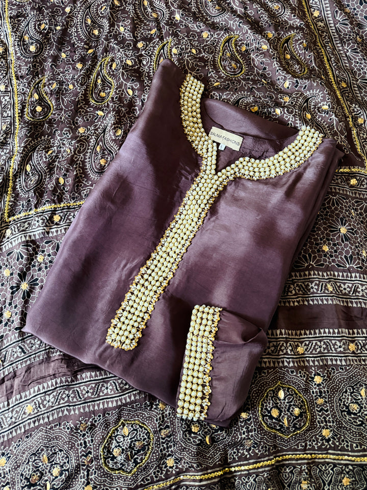 PURE SILK AJRAK SUIT AJSF04
