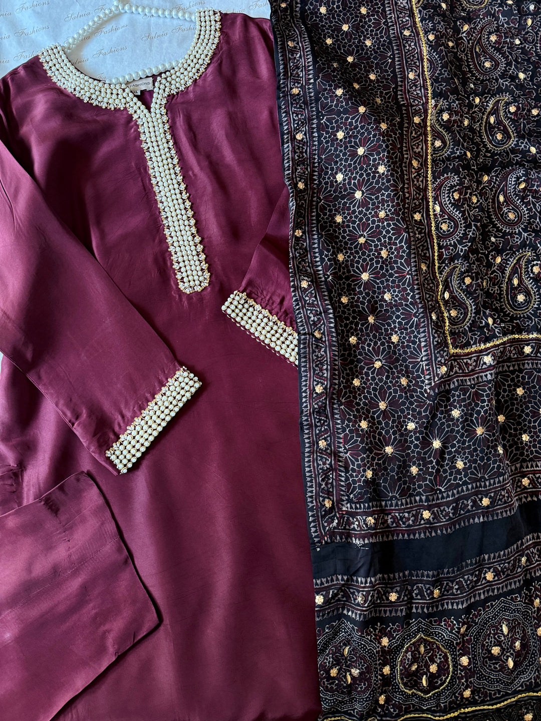 PURE SILK AJRAK SUIT AJSF03