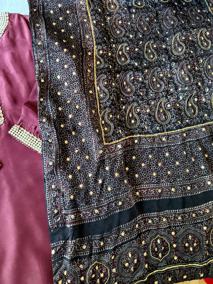 PURE SILK AJRAK SUIT AJSF03