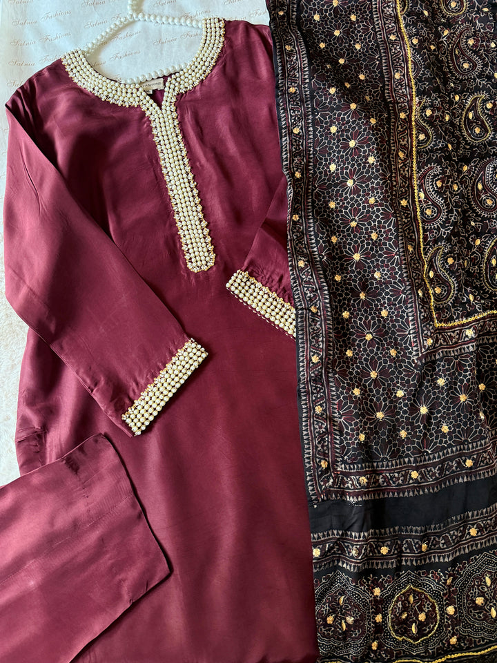 PURE SILK AJRAK SUIT AJSF03