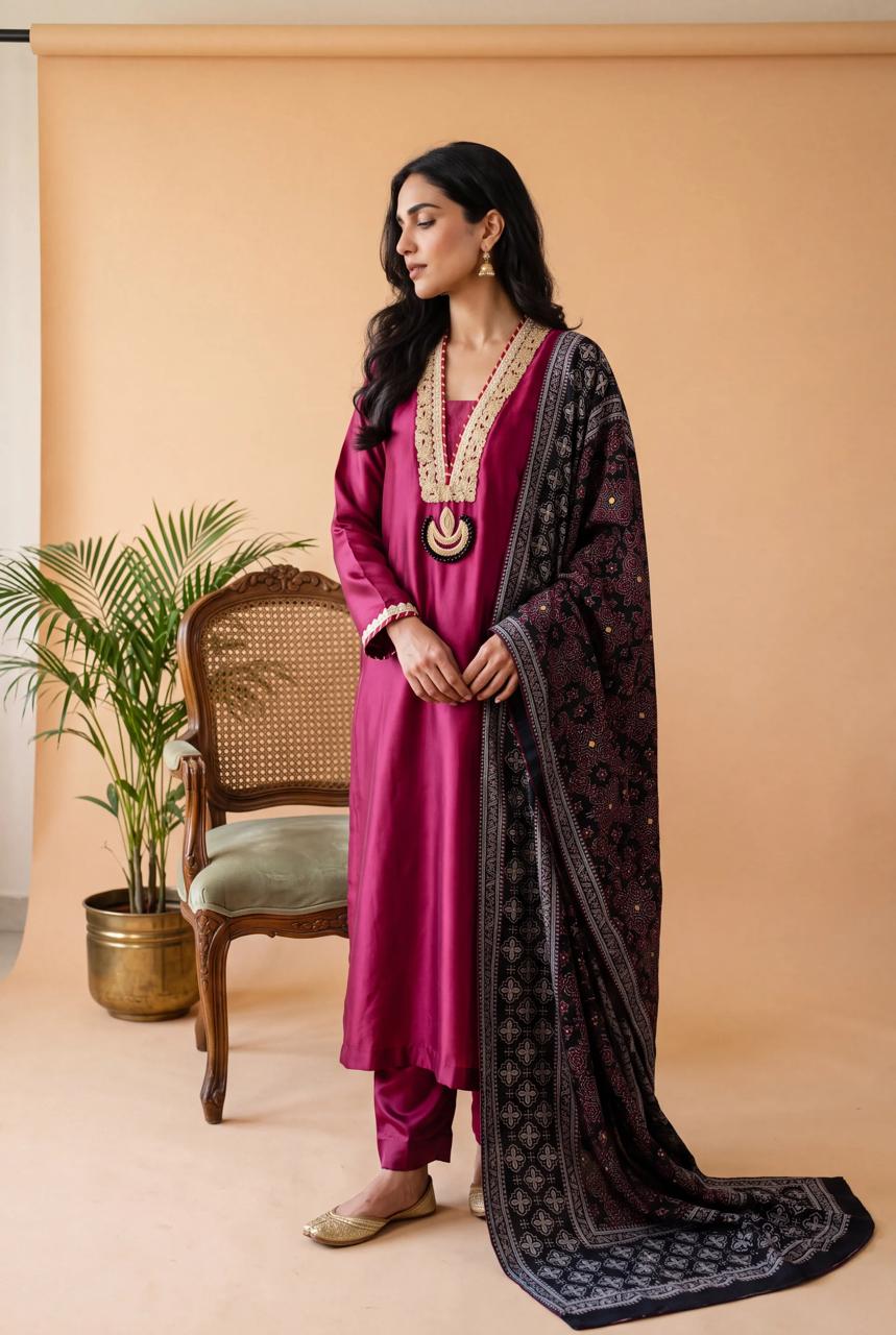 PURE SILK AJRAK SUIT AJSF05