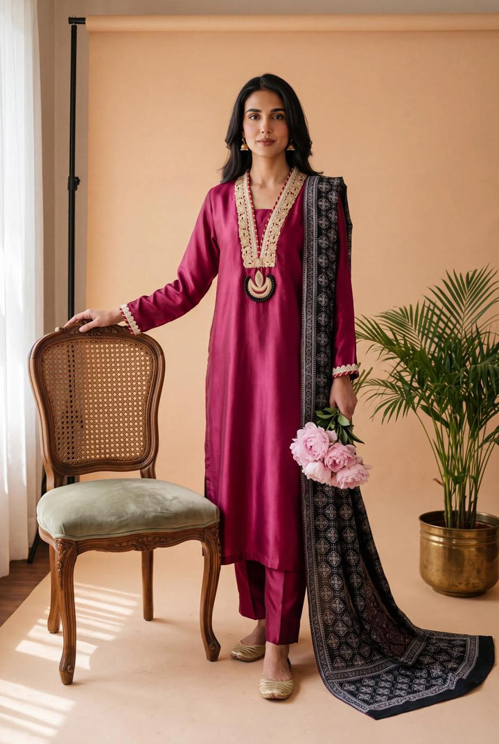 PURE SILK AJRAK SUIT AJSF05