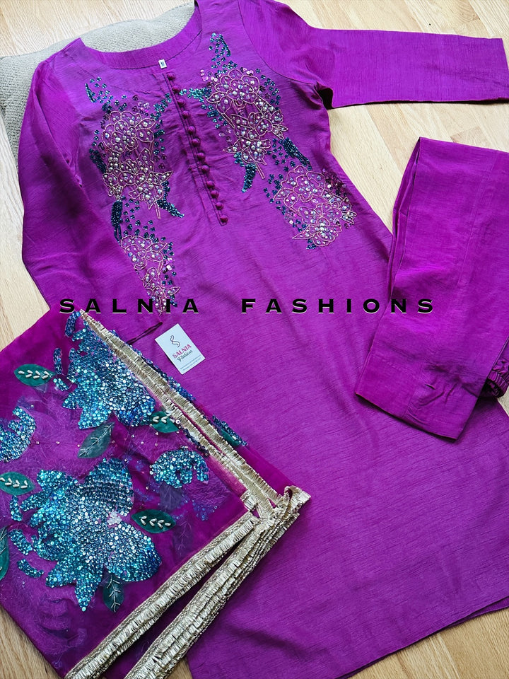 PURE RAW SILK HAND PAINTED SUIT SFHP5
